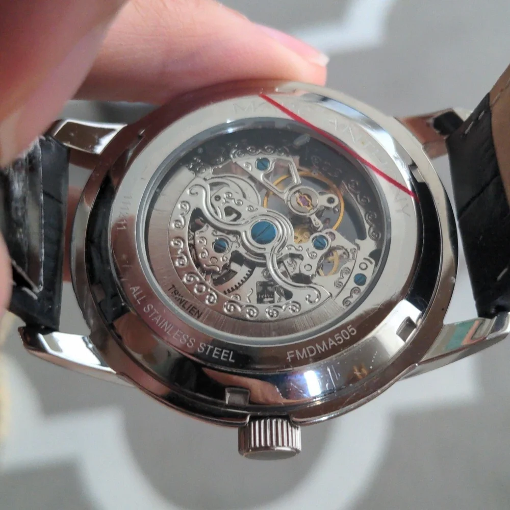 Marc Anthony FMDMA505 Men's Black & Silver Tone Skeleton Automatic Analog Watch